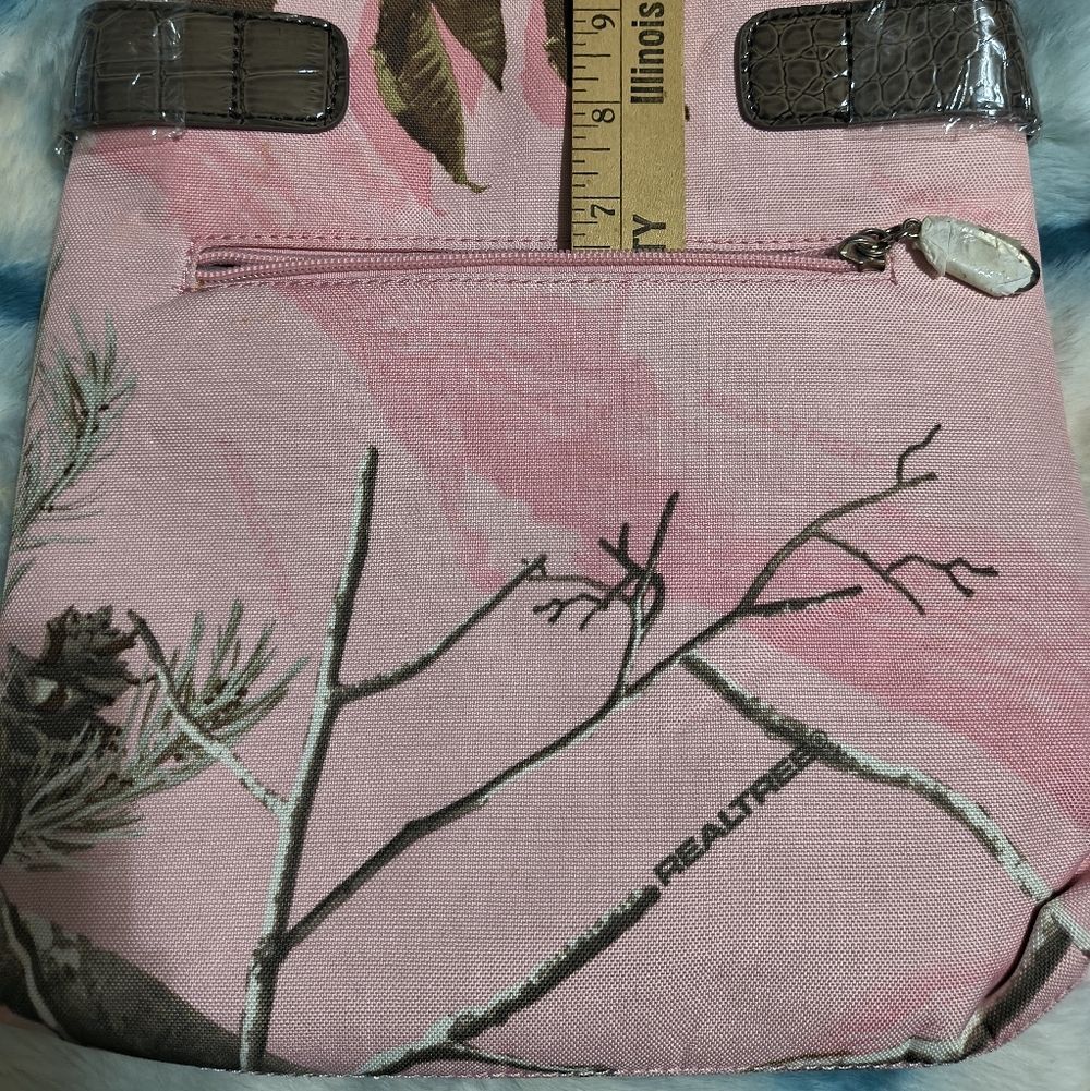 Realtree Pink Camouflage Crossbody Bag with Brown Buckle Accents - Picture 14 of 15